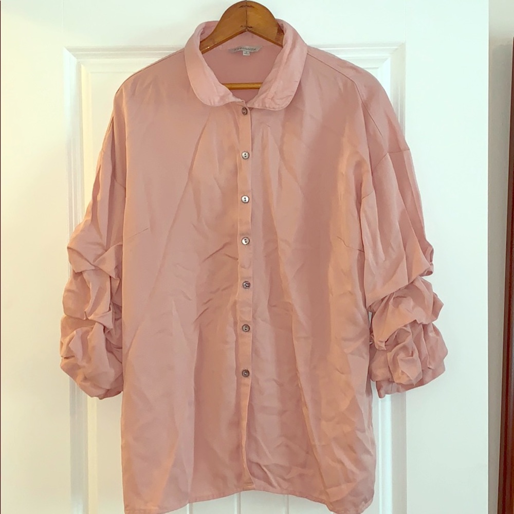 John Mark Button Down Ruffle Top